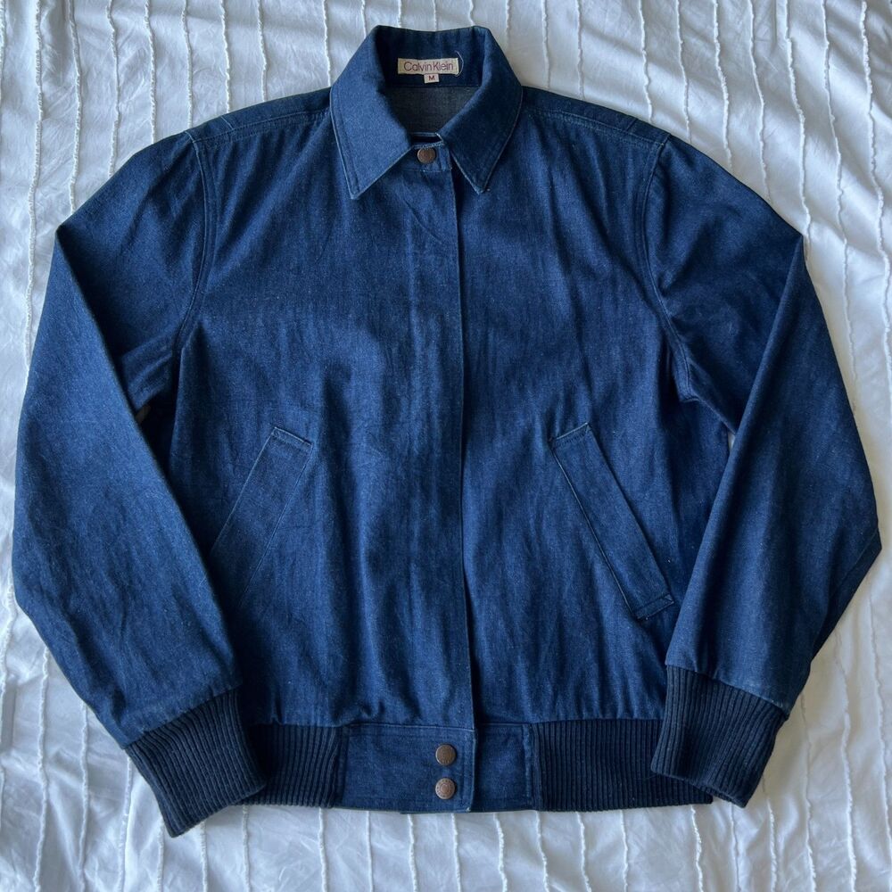 vintage 80s CALVIN KLEIN Jean Jacket Womens MEDIUM petite denim military cuff